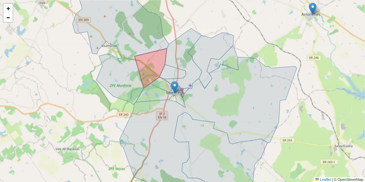 Mapa detalhado do código postal 7450-156 com limites, códigos postais vizinhos e agências dos correios