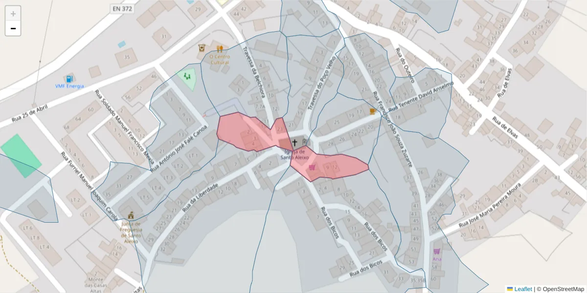Mapa detalhado do código postal 7450-222 com limites, códigos postais vizinhos e agências dos correios