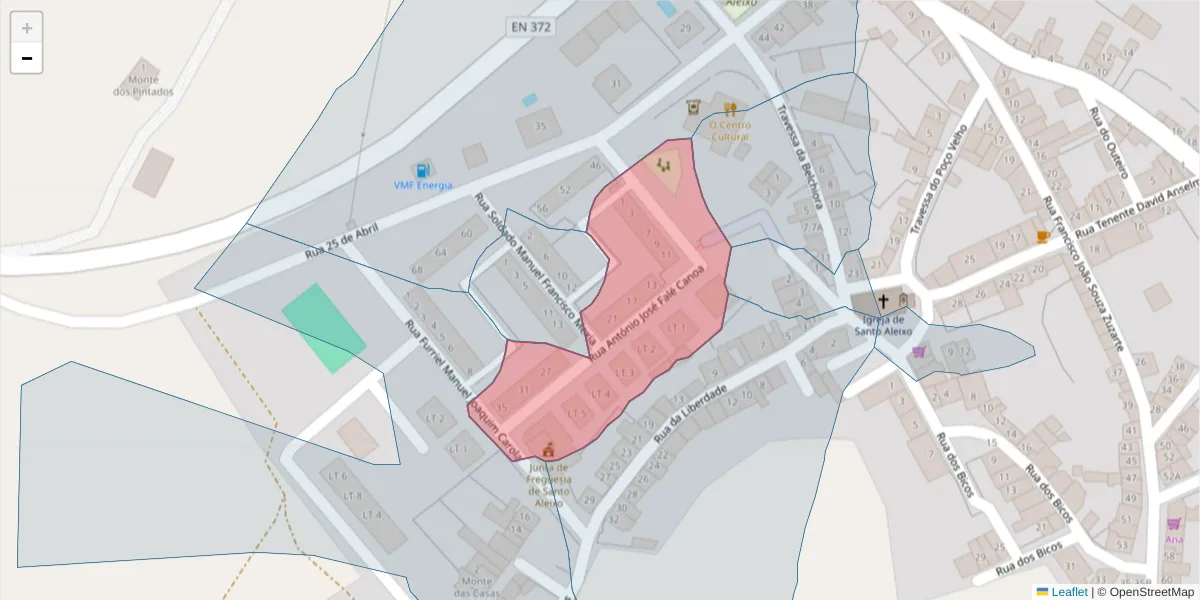 Mapa detalhado do código postal 7450-225 com limites, códigos postais vizinhos e agências dos correios