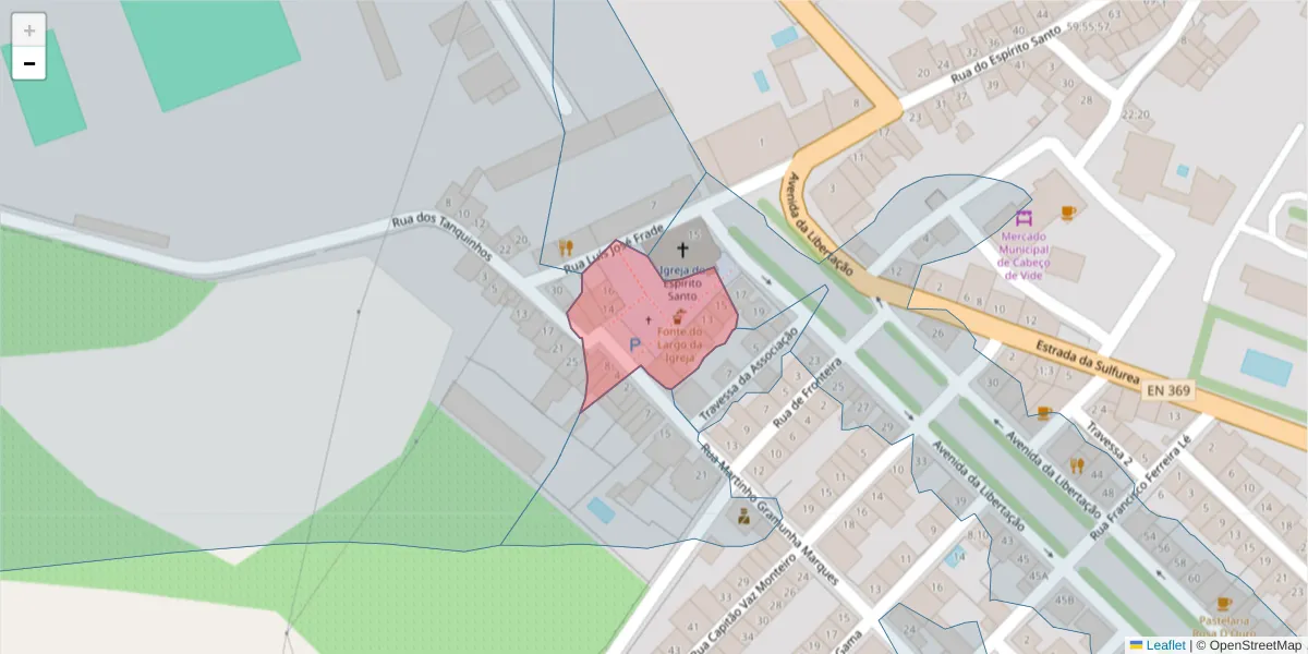 Mapa detalhado do código postal 7460-010 com limites, códigos postais vizinhos e agências dos correios