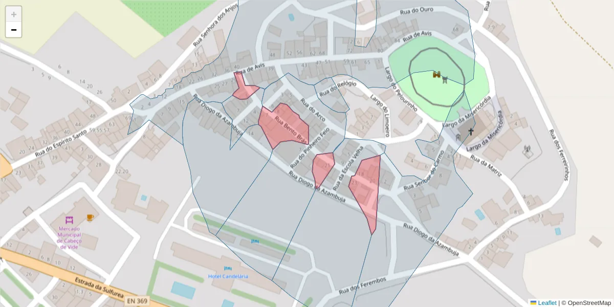 Mapa detalhado do código postal 7460-012 com limites, códigos postais vizinhos e agências dos correios