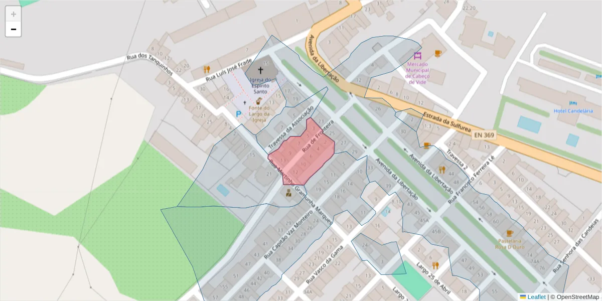 Mapa detalhado do código postal 7460-019 com limites, códigos postais vizinhos e agências dos correios