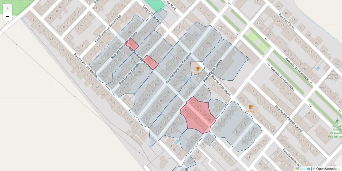 Mapa detalhado do código postal 7460-021 com limites, códigos postais vizinhos e agências dos correios
