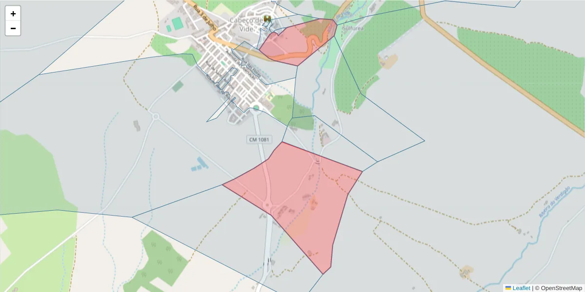 Mapa detalhado do código postal 7460-029 com limites, códigos postais vizinhos e agências dos correios