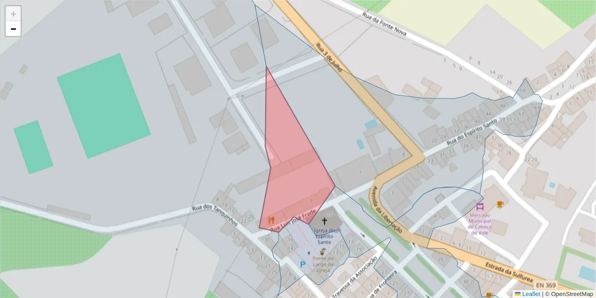 Mapa detalhado do código postal 7460-034 com limites, códigos postais vizinhos e agências dos correios