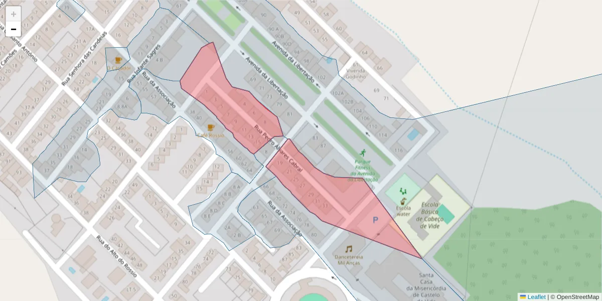 Mapa detalhado do código postal 7460-036 com limites, códigos postais vizinhos e agências dos correios