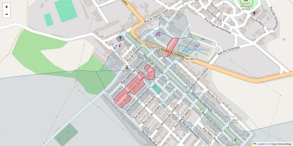 Mapa detalhado do código postal 7460-040 com limites, códigos postais vizinhos e agências dos correios