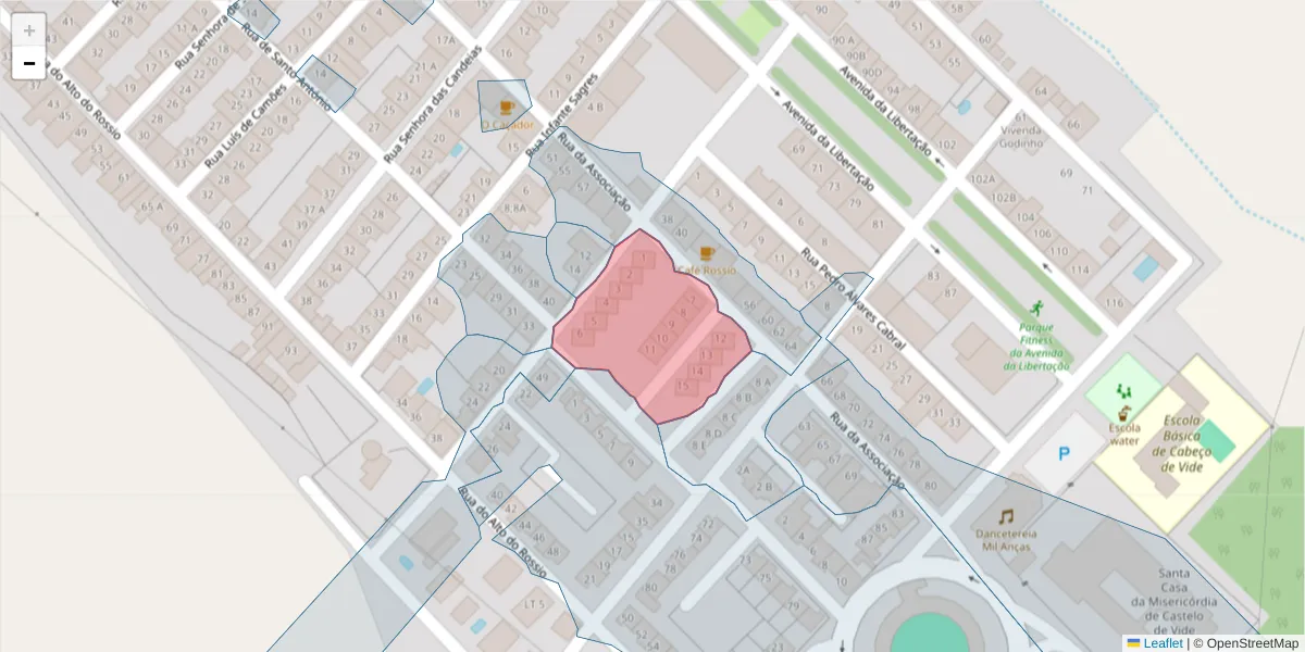 Mapa detalhado do código postal 7460-043 com limites, códigos postais vizinhos e agências dos correios
