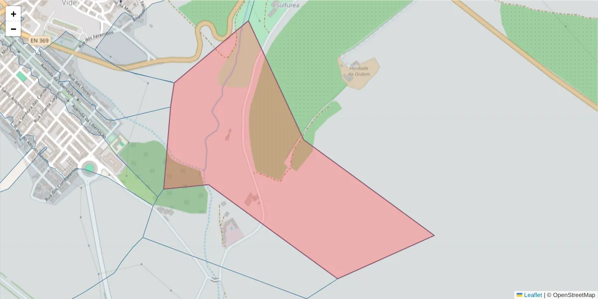 Mapa detalhado do código postal 7460-050 com limites, códigos postais vizinhos e agências dos correios