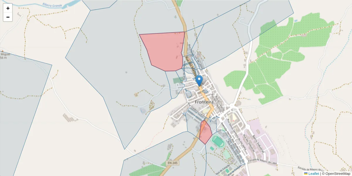 Mapa detalhado do código postal 7460-105 com limites, códigos postais vizinhos e agências dos correios