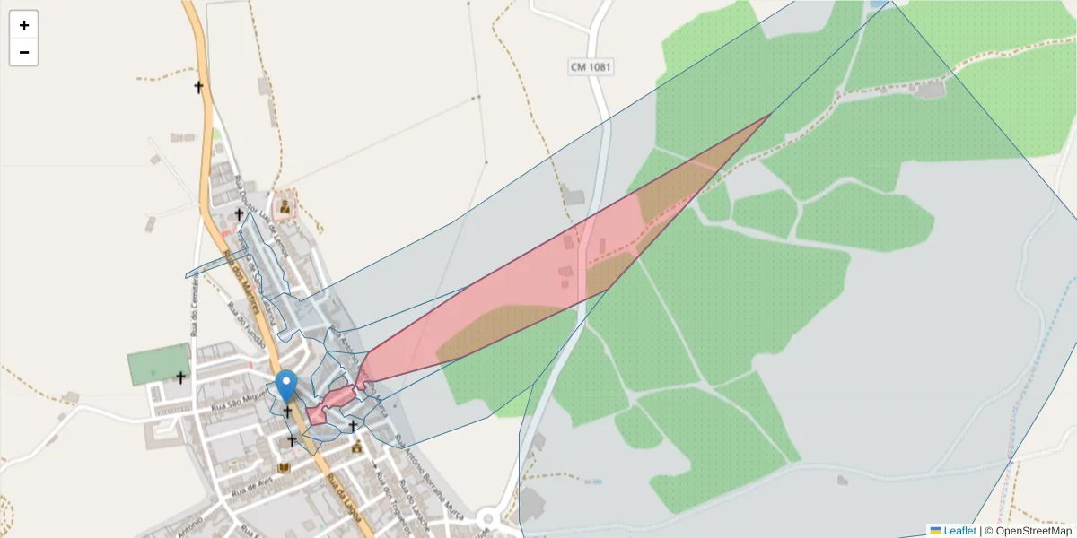 Mapa detalhado do código postal 7460-114 com limites, códigos postais vizinhos e agências dos correios