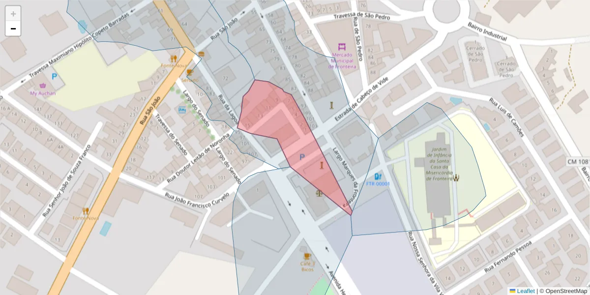 Mapa detalhado do código postal 7460-118 com limites, códigos postais vizinhos e agências dos correios
