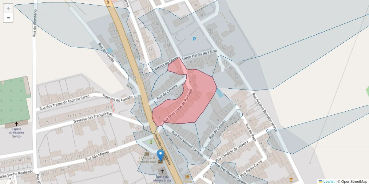 Mapa detalhado do código postal 7460-135 com limites, códigos postais vizinhos e agências dos correios