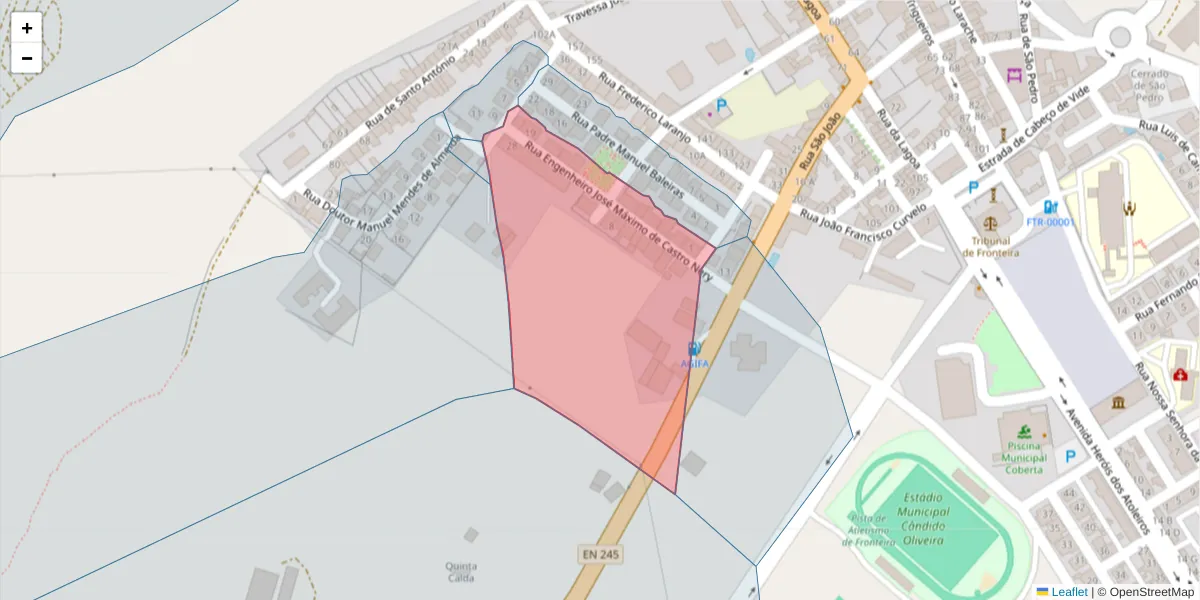 Mapa detalhado do código postal 7460-141 com limites, códigos postais vizinhos e agências dos correios
