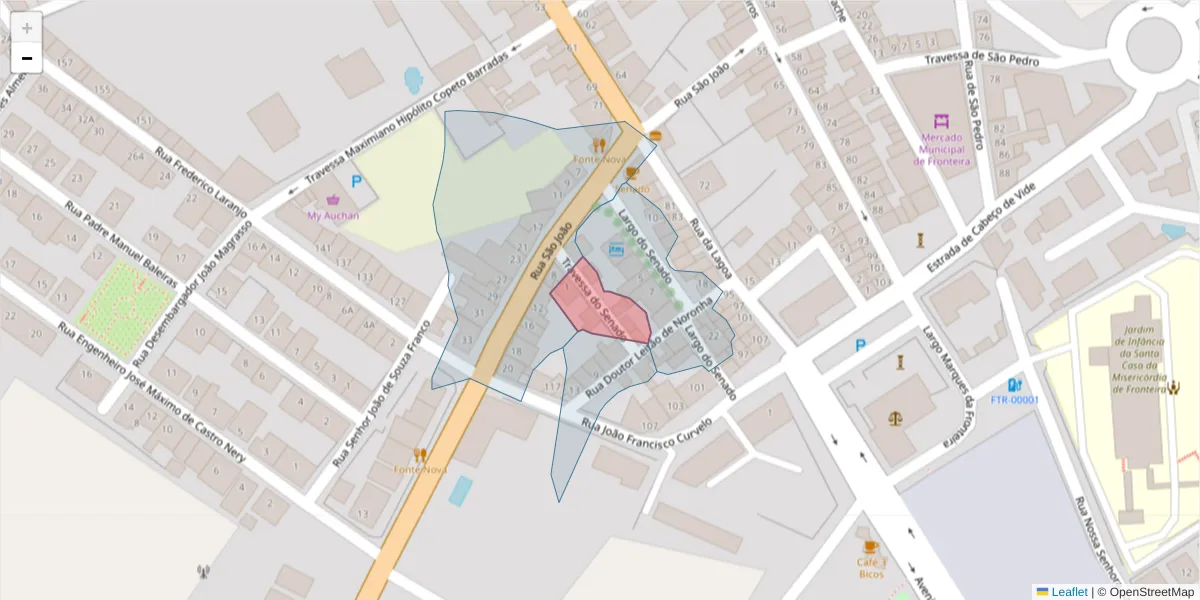 Mapa detalhado do código postal 7460-152 com limites, códigos postais vizinhos e agências dos correios