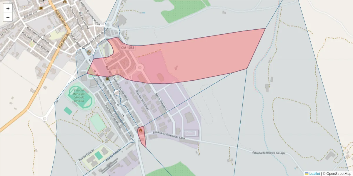 Mapa detalhado do código postal 7460-155 com limites, códigos postais vizinhos e agências dos correios