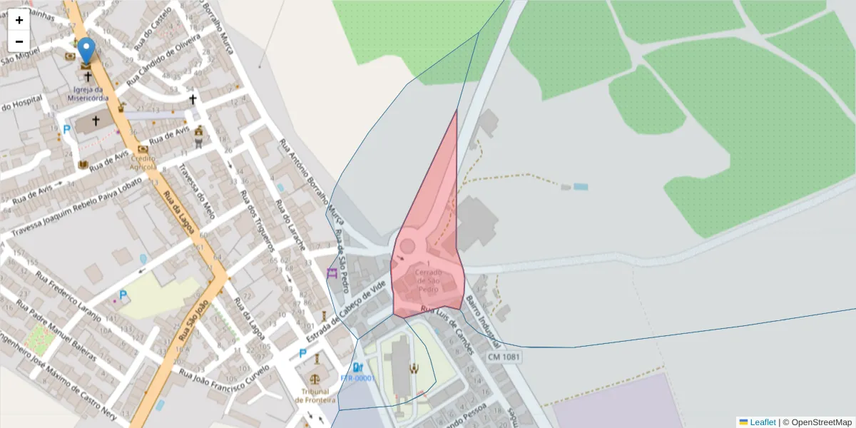 Mapa detalhado do código postal 7460-157 com limites, códigos postais vizinhos e agências dos correios