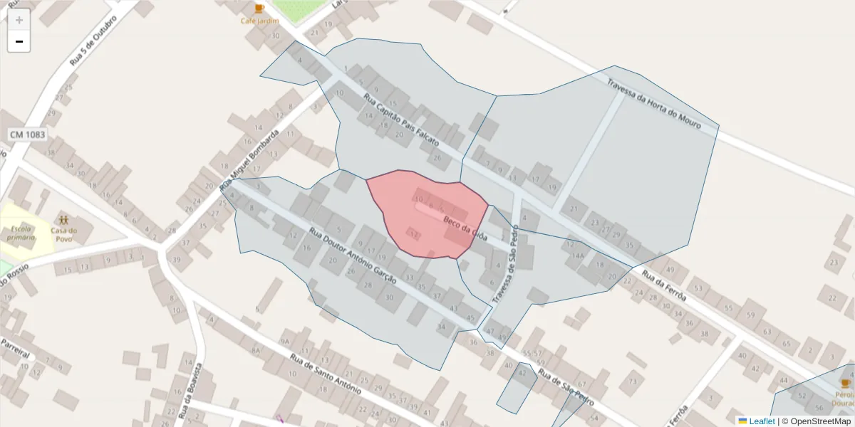 Mapa detalhado do código postal 7470-016 com limites, códigos postais vizinhos e agências dos correios