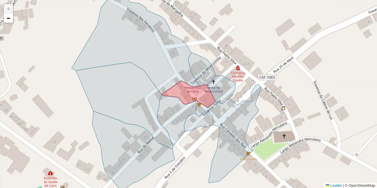 Mapa detalhado do código postal 7470-023 com limites, códigos postais vizinhos e agências dos correios