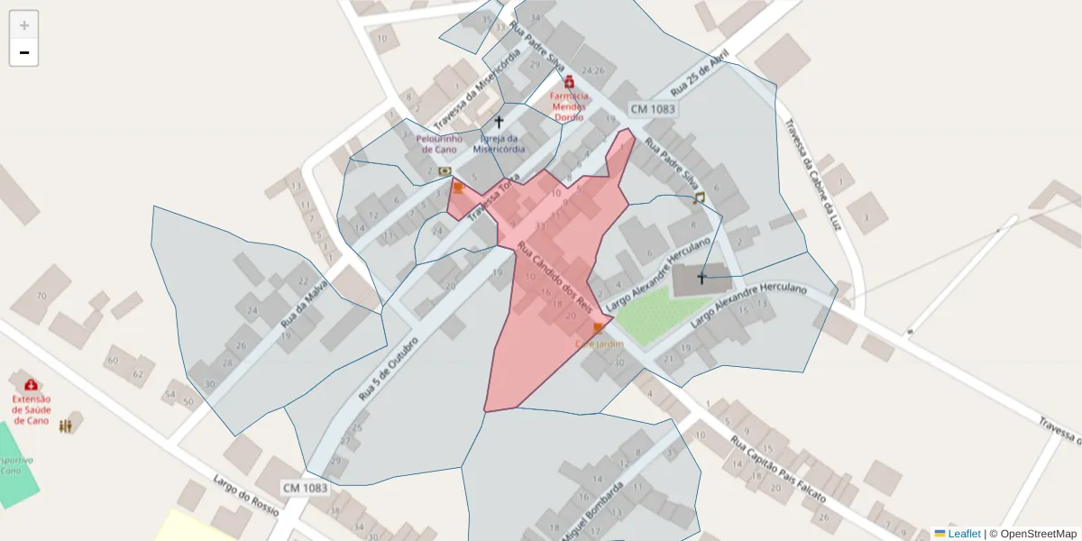 Mapa detalhado do código postal 7470-024 com limites, códigos postais vizinhos e agências dos correios