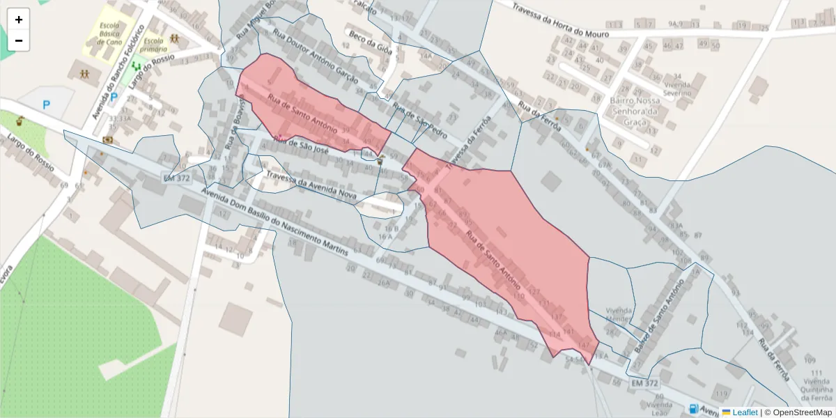 Mapa detalhado do código postal 7470-032 com limites, códigos postais vizinhos e agências dos correios