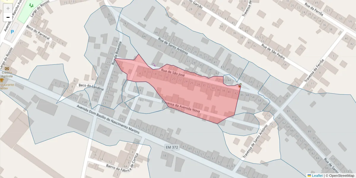 Mapa detalhado do código postal 7470-033 com limites, códigos postais vizinhos e agências dos correios