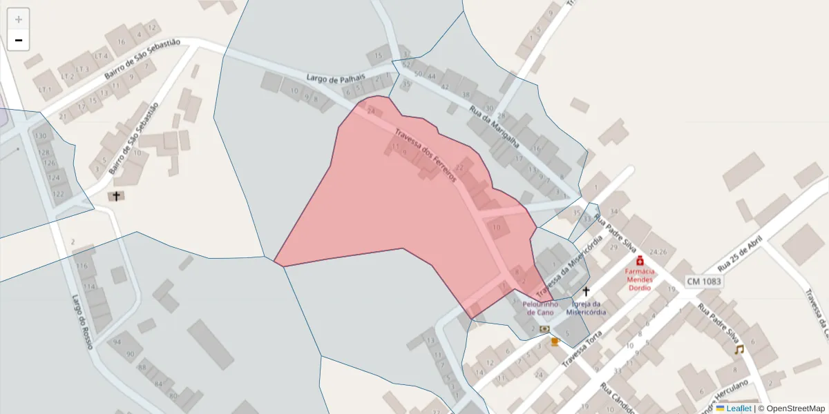 Mapa detalhado do código postal 7470-047 com limites, códigos postais vizinhos e agências dos correios