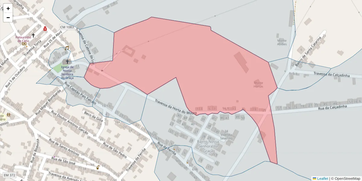 Mapa detalhado do código postal 7470-049 com limites, códigos postais vizinhos e agências dos correios