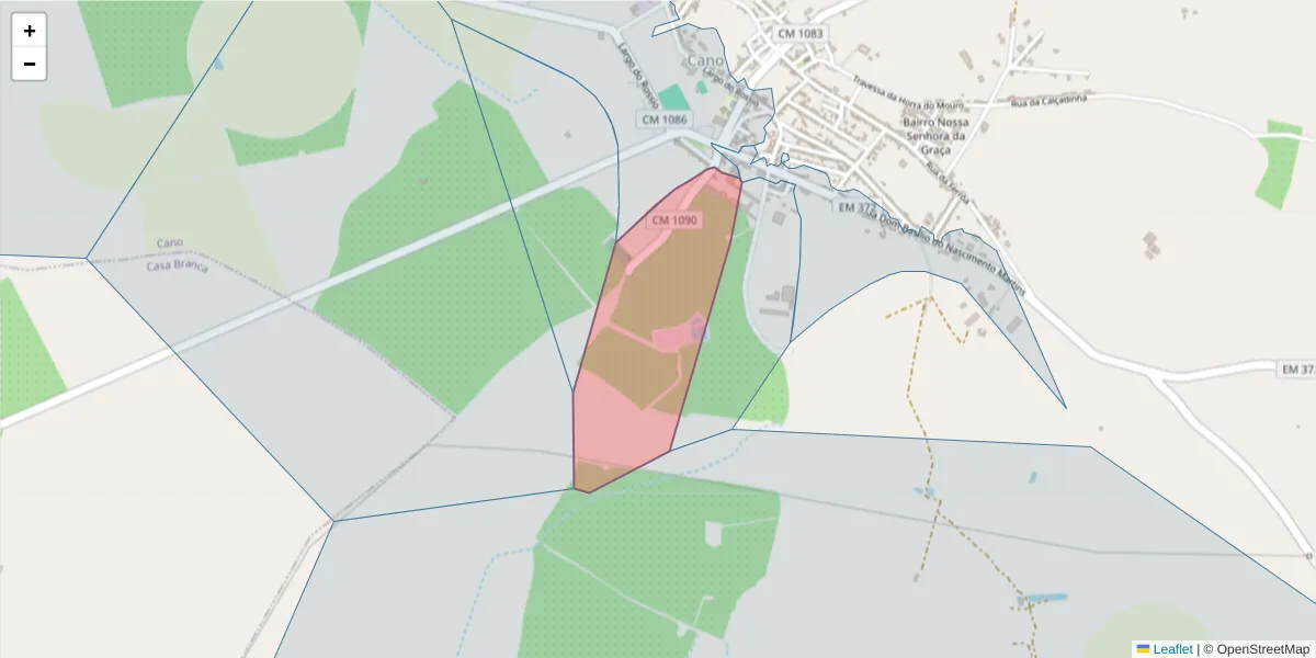 Mapa detalhado do código postal 7470-078 com limites, códigos postais vizinhos e agências dos correios