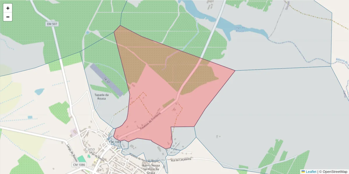 Mapa detalhado do código postal 7470-083 com limites, códigos postais vizinhos e agências dos correios
