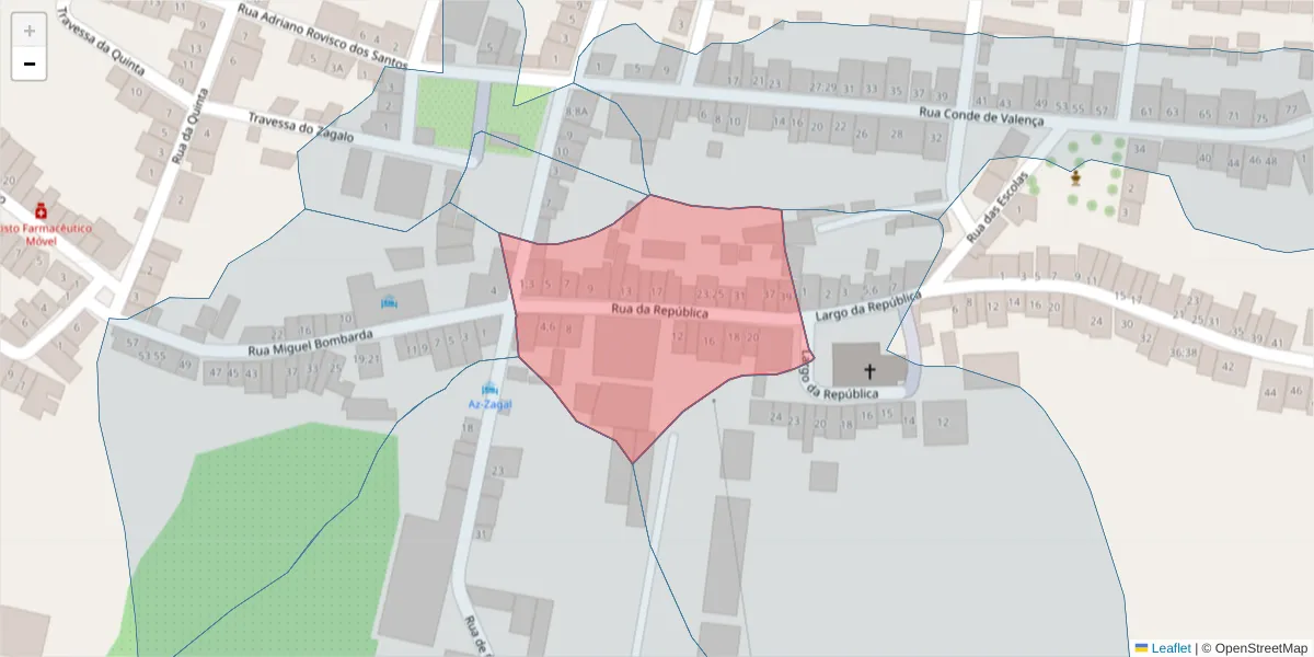 Mapa detalhado do código postal 7470-109 com limites, códigos postais vizinhos e agências dos correios