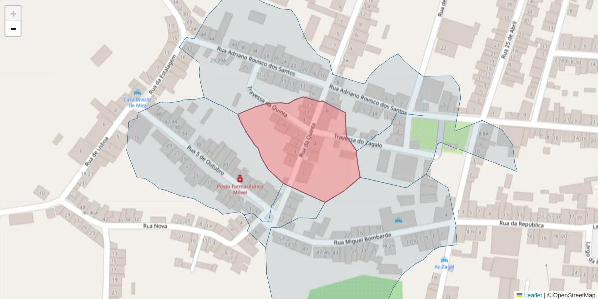 Mapa detalhado do código postal 7470-123 com limites, códigos postais vizinhos e agências dos correios