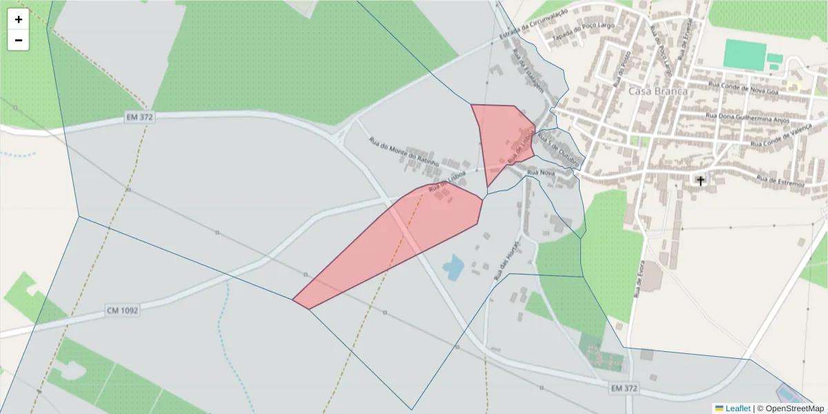 Mapa detalhado do código postal 7470-129 com limites, códigos postais vizinhos e agências dos correios