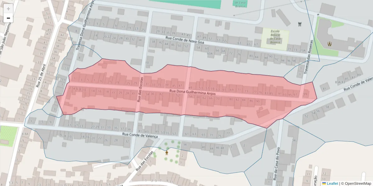 Mapa detalhado do código postal 7470-134 com limites, códigos postais vizinhos e agências dos correios