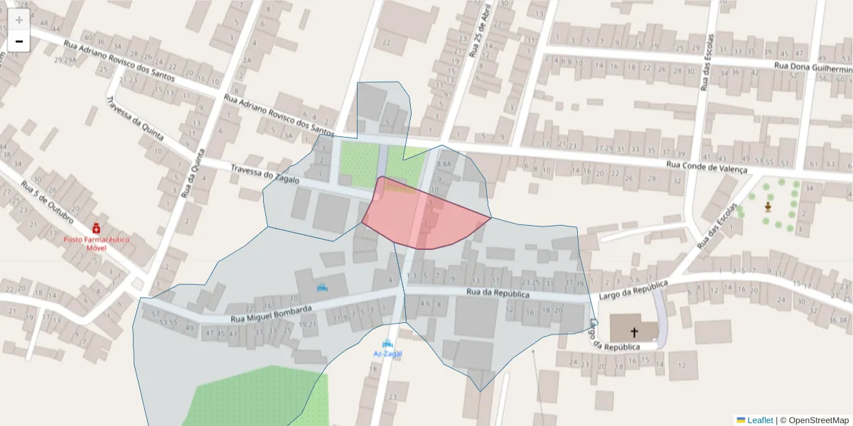 Mapa detalhado do código postal 7470-135 com limites, códigos postais vizinhos e agências dos correios
