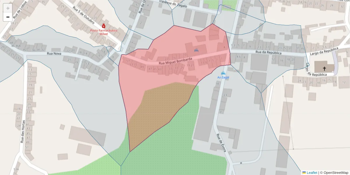 Mapa detalhado do código postal 7470-136 com limites, códigos postais vizinhos e agências dos correios