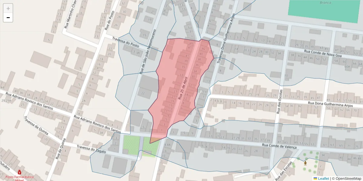 Mapa detalhado do código postal 7470-139 com limites, códigos postais vizinhos e agências dos correios