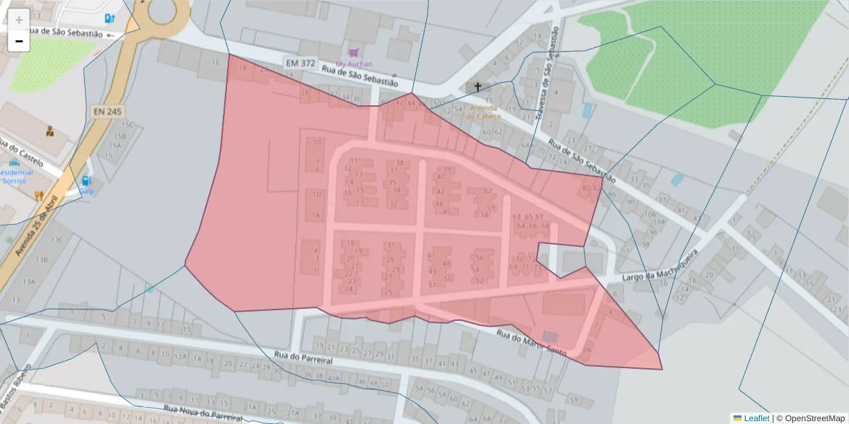 Mapa detalhado do código postal 7470-208 com limites, códigos postais vizinhos e agências dos correios