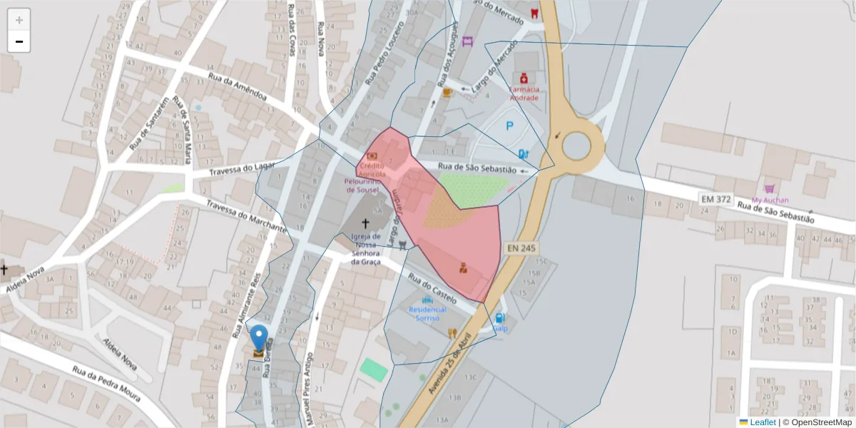 Mapa detalhado do código postal 7470-220 com limites, códigos postais vizinhos e agências dos correios