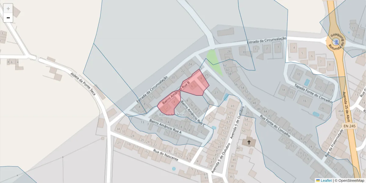 Mapa detalhado do código postal 7470-225 com limites, códigos postais vizinhos e agências dos correios