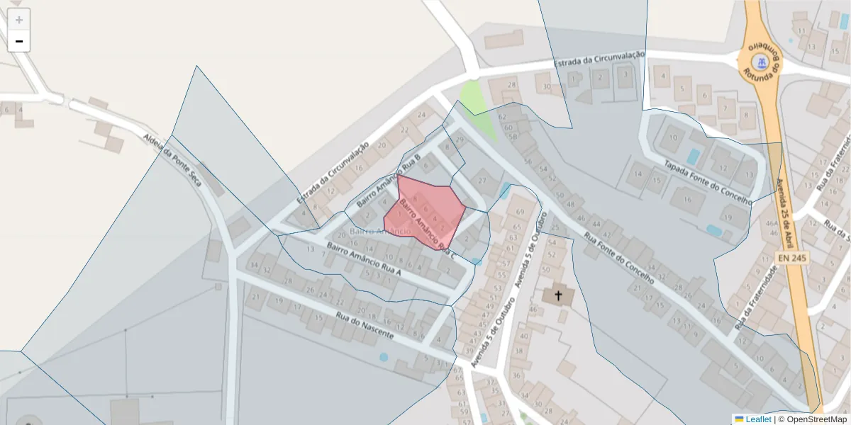Mapa detalhado do código postal 7470-227 com limites, códigos postais vizinhos e agências dos correios