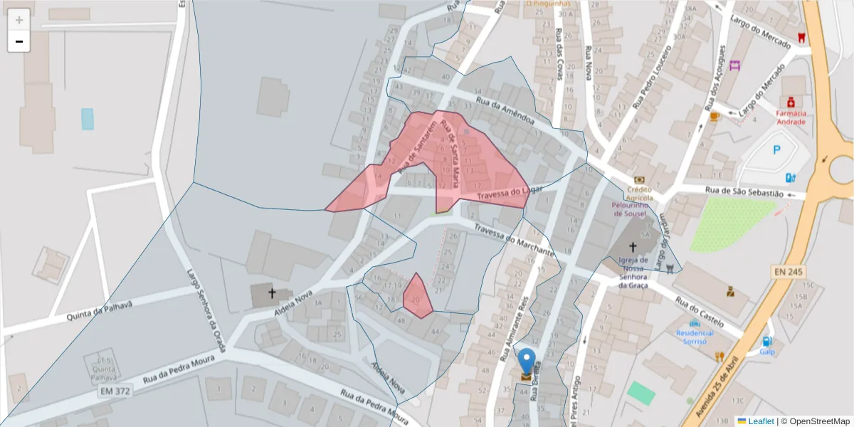 Mapa detalhado do código postal 7470-238 com limites, códigos postais vizinhos e agências dos correios