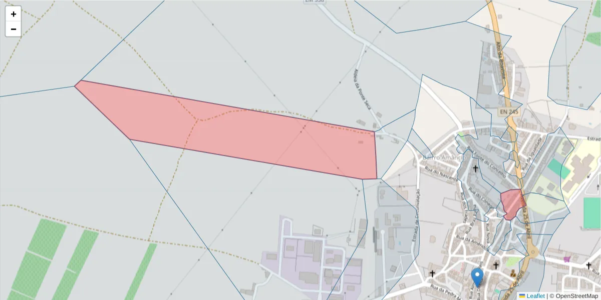 Mapa detalhado do código postal 7470-240 com limites, códigos postais vizinhos e agências dos correios