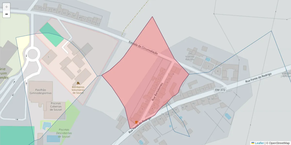 Mapa detalhado do código postal 7470-244 com limites, códigos postais vizinhos e agências dos correios