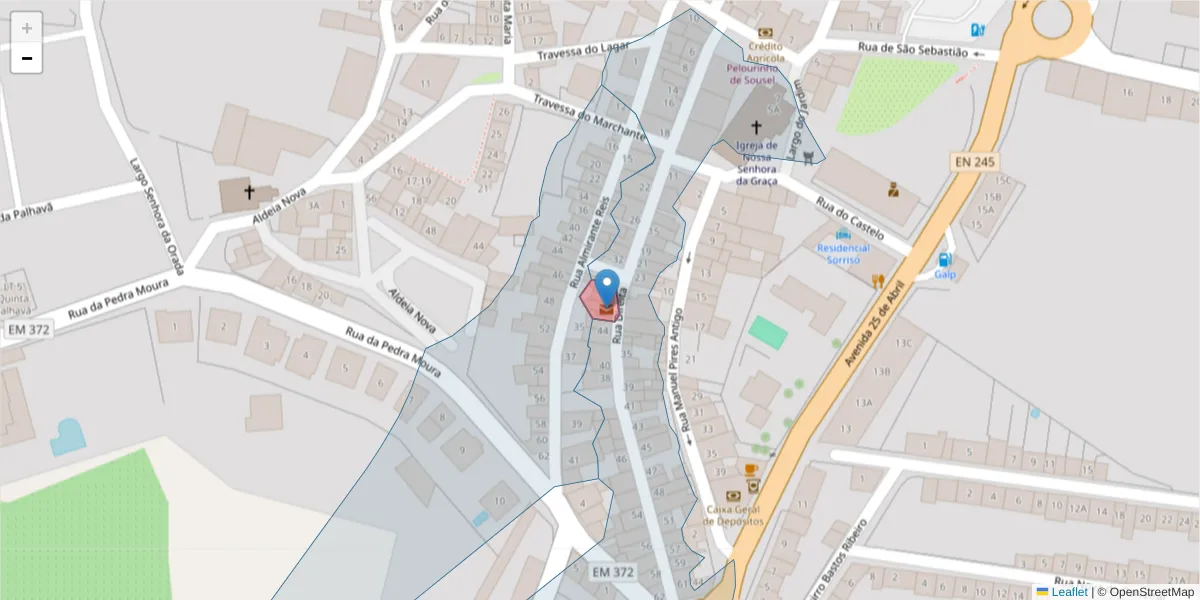 Mapa detalhado do código postal 7470-998 com limites, códigos postais vizinhos e agências dos correios