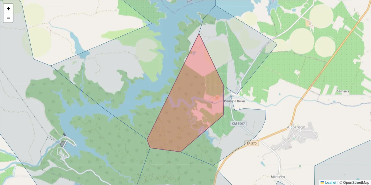 Mapa detalhado do código postal 7480-014 com limites, códigos postais vizinhos e agências dos correios