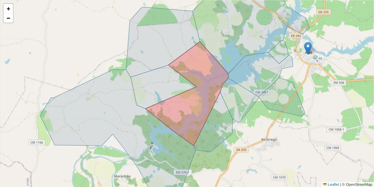Mapa detalhado do código postal 7480-024 com limites, códigos postais vizinhos e agências dos correios