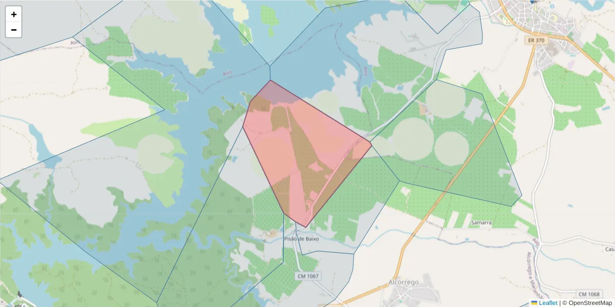 Mapa detalhado do código postal 7480-026 com limites, códigos postais vizinhos e agências dos correios