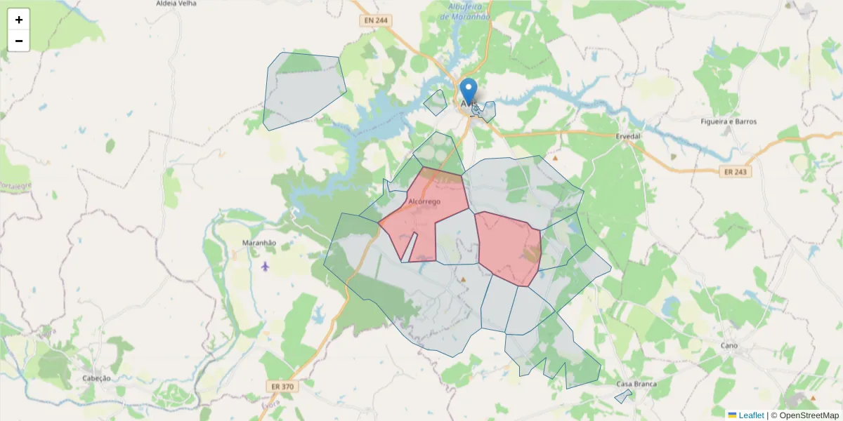 Mapa detalhado do código postal 7480-028 com limites, códigos postais vizinhos e agências dos correios