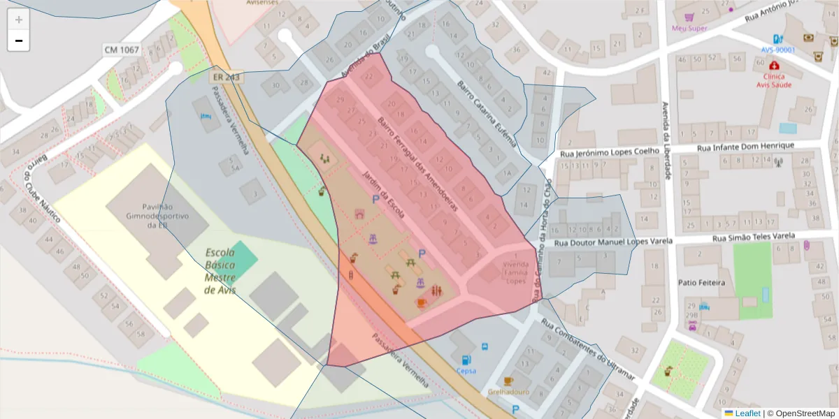 Mapa detalhado do código postal 7480-108 com limites, códigos postais vizinhos e agências dos correios